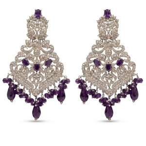 Elegant Ruby <b>Red</b> Gemstone Drop <b>Earrings</b> Vintage Silver Rhinestone Chandelier Statement <b>Earrings</b> - Product Image 4
