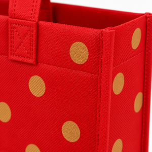 Custom Printed Red Nonwoven Felt Tote <b>Bag</b> with Gold Dots <b>Medium</b> Open Top Hand Length Handle Groceries - Product Image 5