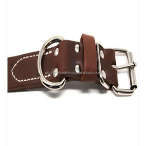 Finest Quality Double Ply Thick Leather <b>Dog</b> Collar with Contrast Stitching and Stainless Steel Roller Buckle Rivets and D Ring - Product Image 3
