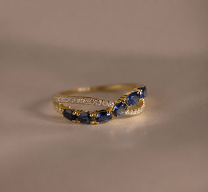 Anillo Noor de Oro con Zafiro Rosa y Zafiro Azul, Doble Banda, Anillo de Piedras Preciosas, Engaste Pavé, Diseño Moderno y Lujoso - Product Image 6