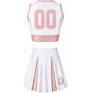 Ensemble d'uniformes de cheerleading sans manches sublimés blancs corail – Haut et jupe athlétiques pour équipe, tenue de sport pour entraînement, performance et compétition - Product Image 2