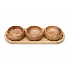 Plateau de service en bois d'acacia de qualité supérieure avec bols assortis, ensemble de service alimentaire pour la maison et le bureau - Product Image 6