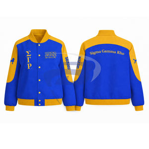 Chaqueta de sarga de algodón estilo carreras Sigma Gamma Rho SGR, ropa griega de hermandad, chaqueta de carreras con cuello alto y bloques de color - Product Image 1