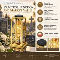 Lanterne funéraire solaire en métal doré avec motif croix et rose pour la collection des cimetières polonais de la Touche-Grâce - Vente en gros