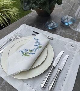 Custom Classic Square Cotton Napkin Embroidered Blue Flower Durable Reusable Machine Washable Full Size Home Wedding - Product Image 3