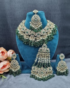 Heavy Choker Necklace With Earrings & Mang Tika Traditional Bridal <b>Wedding</b> <b>Accessories</b> Set for Women Ethnic Jewellery Wholesaler - Product Image 6