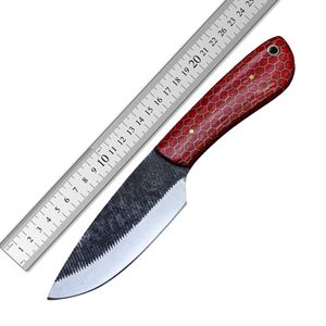 Cuchillo de caza y camping hecho a mano de acero inoxidable, hoja recta, mango de resina roja con diseño de panal, espiga completa, funda de cuero, A&M Enterprises - Product Image 2