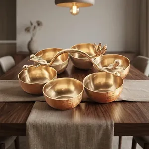Elegant Decorative Cluster <b>Bowl</b> Features Six Gold <b>Snack</b> <b>Bowls</b>, Ornate Branch Center Handle Adds Floral Charm To Your Decoration - Product Image 5