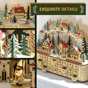 Calendrier de l'Avent de Noël avec 24 tiroirs et lumières, fonctionne sur piles, décoration de table, compte à rebours pour Noël - Product Image 6