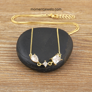 Gold Plated Stainless Steel Pendant Necklace Three Stone Charm <b>Chain</b> Necklace Pear Cut Princess Cut Diamond Jewelry for Women - Product Image 3