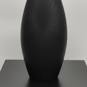 Vase moderne en métal noir mat, texture radiale effet soleil, style minimaliste nordique, vase à fleurs décoratif en porcelaine, décoration de table pour la maison - Product Image 5