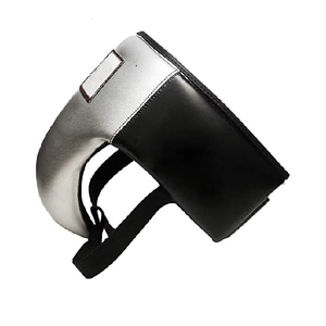 Leather Boxing Groin Protector Black <b>White</b> Hook Loop Closure Adjustable Protective Gear for Adults Unisex Standard Style - Product Image 3