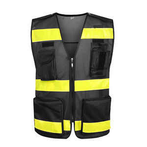 Chaleco de Seguridad de Alta Visibilidad con Franjas Reflectantes, Material de Poliéster/Algodón Negro y Amarillo, Ropa de Trabajo para Hombre, Uniforme de Guardia, Verano - Product Image 6