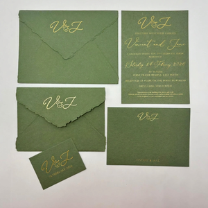 การ์ดเชิญงานแต่งงานพิมพ์ลายฟอยล์บนกระดาษฝ้าย พรีเมียมพร้อมบริการออกแบบการ์ดเชิญตามสั่ง ขายส่ง - Product Image 1