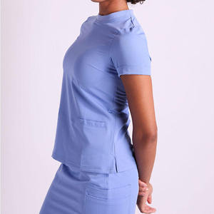 GLOWING NEON INDUSTRY Women V-Neck Scrub <b>Top</b> Set Logo 90% Polyester Worsted Hospital Uniforms Blouse Short Sleeve Needle - Product Image 3