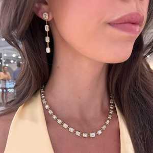 Emerald Lab Grown Diamond Dangle Drop Statement <b>Earrings</b> Custom 14K 18K Solid Gold Bezel Set Push Back Bridal Jewelry Wholesale - Product Image 3