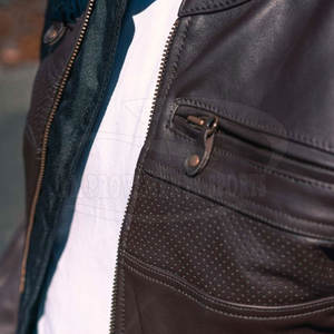 Marque distributeur Veste de moto en cuir pour hommes coupe ajustée avec fermeture éclair complète respirante options de taille plus - Product Image 4