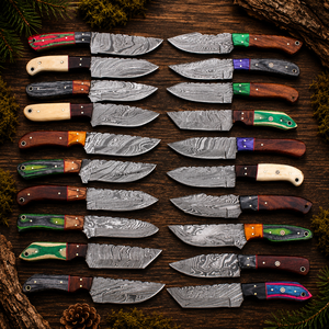 Cuchillos de caza y desollado OEM de acero de Damasco con hoja fija de punta caída, mango de madera, filo recto, hechos a mano, personalizados para camping y bushcraft - Product Image 1