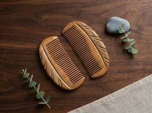 Carved Wooden Comb Leaf Shape Comb Design Handmade <b>Beard</b> Styling Comb Natural Hair <b>Care</b> Tool for Daily Use - Product Image 4