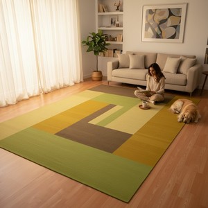 Tapis géométrique moderne fait main en laine à poils ras tissé à la main pour salon - Product Image 2