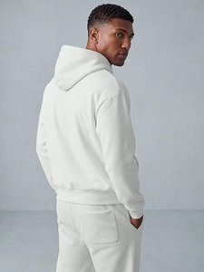 Conjunto de Sudadera con Capucha y Cremallera para Hombre, Color Blanco, Corte Regular, Felpa de Algodón, Informal, para Otoño, Pantalones Deportivos, Color Sólido, Transpirable - Product Image 3