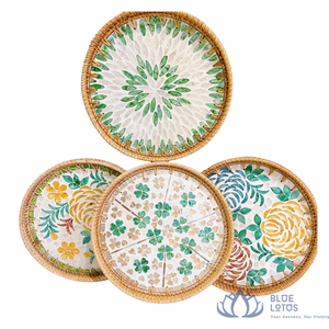 [TOP RATED] | Handcrafted Rattan Mother of Pearl Mosaic Tray Decorative Storage <b>Organizer</b> <b>Plate</b> for Living Room Table - Product Image 1