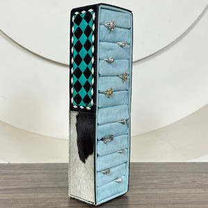 Bijoux bagues boucles d'oreilles en cuir à carreaux usinés à la main de grande capacité boîtes de rangement présentoir à bijoux boîte de voyage emballage - Product Image 4