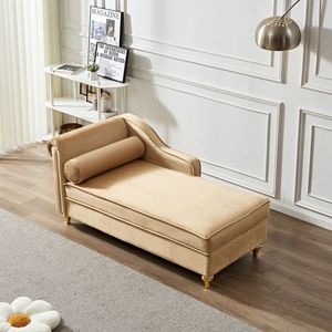Chaise longue moderne en velours kaki avec rangement, élégante et confortable - Product Image 2
