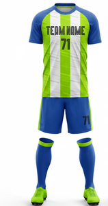 Custom Soccer Jersey Set Men Blue Green White Striped Sublimated Print Moisture Wicking All Seasons Adult Football Uniform - Product Image 3