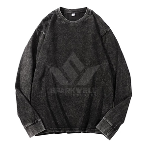 T-shirt décontracté en jersey tricoté à col rond pour homme, coupe oversize, en coton lavé, couleur unie, design épuré - Product Image 2