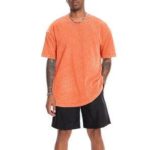 2026 Factory Price <b>Men</b> Oversized Acid Wash Orange <b>Longline</b> <b>T</b> <b>Shirt</b> Short Sleeve O Neck Solid Street Style Tee OEM 100% Cotton - Product Image 1