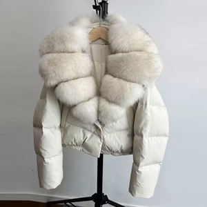 Women's Brown <b>Quilted</b> Jacket With Fox Fur Collar Full Sleeve Zipper Closure Polyester <b>Wadding</b> Winter Wear - Product Image 3