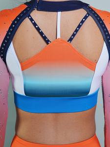 Ensemble de costumes de cheerleading imprimés professionnels pour femmes, uniforme de cheerleading personnalisé, service OEM, logo personnalisé, décoration en strass, haute qualité - Product Image 3