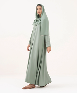 Robe Abaya Musulmane Modeste Droite en Chiffon Brodé avec Perles Unies, Manches Longues pour Femme, 100% Soie, Taille Personnalisée, Service OEM - Product Image 4