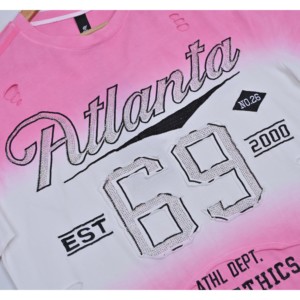 Pink Gradient Crop <b>T</b>-<b>Shirt</b> Women Oversized Short Sleeves Crew Neck Hole Decorated Soft Breathable Jersey Loose Fit Spring Summer - Product Image 3