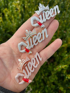 Queen Crown Pendant Charms With Rhinestones Silver Plated Alloy For Women's Hiphop Style Jewelry Gift - Product Image 1
