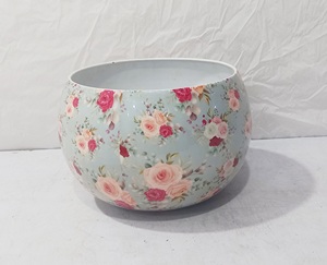 Pot de fleurs décoratif en métal rond pour l'intérieur et l'extérieur, pour la maison, le jardin, le balcon, le salon - Product Image 3