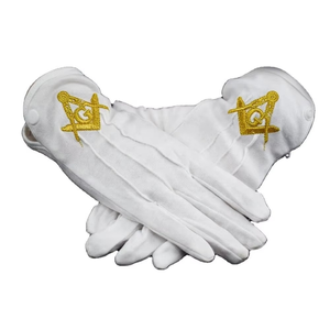 Gants maçonniques brodés OES en coton blanc, insignes de l'Étoile d'Orient, 12 paires de gants maçonniques en coton blanc avec équerre et compas bleus - Product Image 4