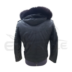<b>Fur</b> <b>Hood</b> Leather Moto <b>Jacket</b> Wholesale Men's Genuine Lambskin Slim Fit Windproof Winter Biker Racing Motorcycle Outerwear - Product Image 2