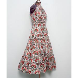 Fabricant Grossiste Indien Robe Longue Formelle 100% Coton Imprimé Floral Épaules Dénudées pour Fête Été Automne/Printemps - Product Image 4