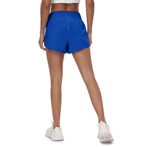 Shorts de sport bleus taille haute pour femme avec poches, séchage rapide, en tissu Spandex/Polyester, coupe classique, taille élastique, couleur unie, légers - Product Image 3