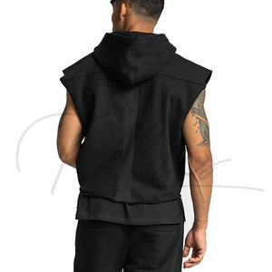 Sudadera sin mangas para hombre, de algodón, con capucha, colores sólidos, para otoño, tejido de punto, ecológica, de secado rápido y transpirable para entrenamiento. - Product Image 4