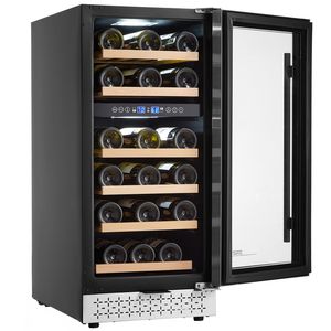 Cantinetta Vino Digitale a Doppia Zona da 28 Bottiglie con Porta in Vetro e Ripiani Regolabili per Bar Domestico - Product Image 1