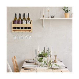 Natural Wood Wine Bottle Display Stand with Wine Glass Holder Wall Mounted and <b>Portable</b> Also With Handle for Dining <b>Table</b> - Product Image 4