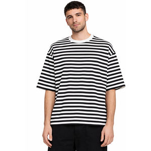 T-shirt surdimensionné rayé noir et blanc personnalisé pour hommes, 100% coton, streetwear décontracté, coupe ample unisexe, tee-shirt d'été - Product Image 3