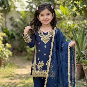Girls Wedding & Festive GMY <b>Silk</b> Kurti Palazzo Set | Elegant Embroidered Ethnic Wear with Dupatta for Kids - Product Image 1