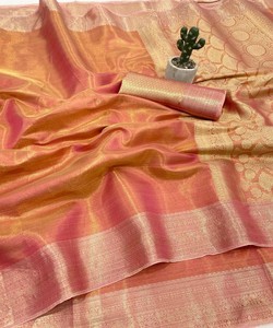 NUEVO PRODUCTO: SAREE ÉTNICO BANARASI DE SEDA TISÚ CON TRABAJO ZARI, LARGO HASTA EL SUELO, CON BLUSA SIN COSTURAR, PARA FESTIVAS, 84241 GAJARI - Product Image 5