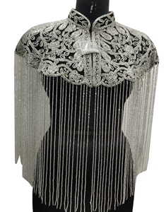 Glittery Silver handmade beaded cape very elegant super detailing high quality beading club party poncho - Product Image 1