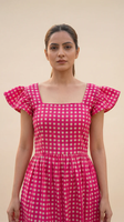 Mini-robe rose à carreaux pour femme, robe courte décontractée d'été à imprimé écossais, coupe trapèze, mode streetwear, tenue de soirée, fournisseur en gros