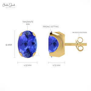 <b>Top</b> Products 6x4mm Oval Cut Tanzanite Solitaire Gemstone Stud <b>Earrings</b> with 14k Solid Gold Push <b>Earrings</b> Wholesale Supplier - Product Image 4